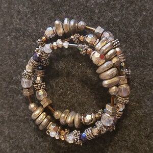 Memory wire wrap bracelet with various metallic beads